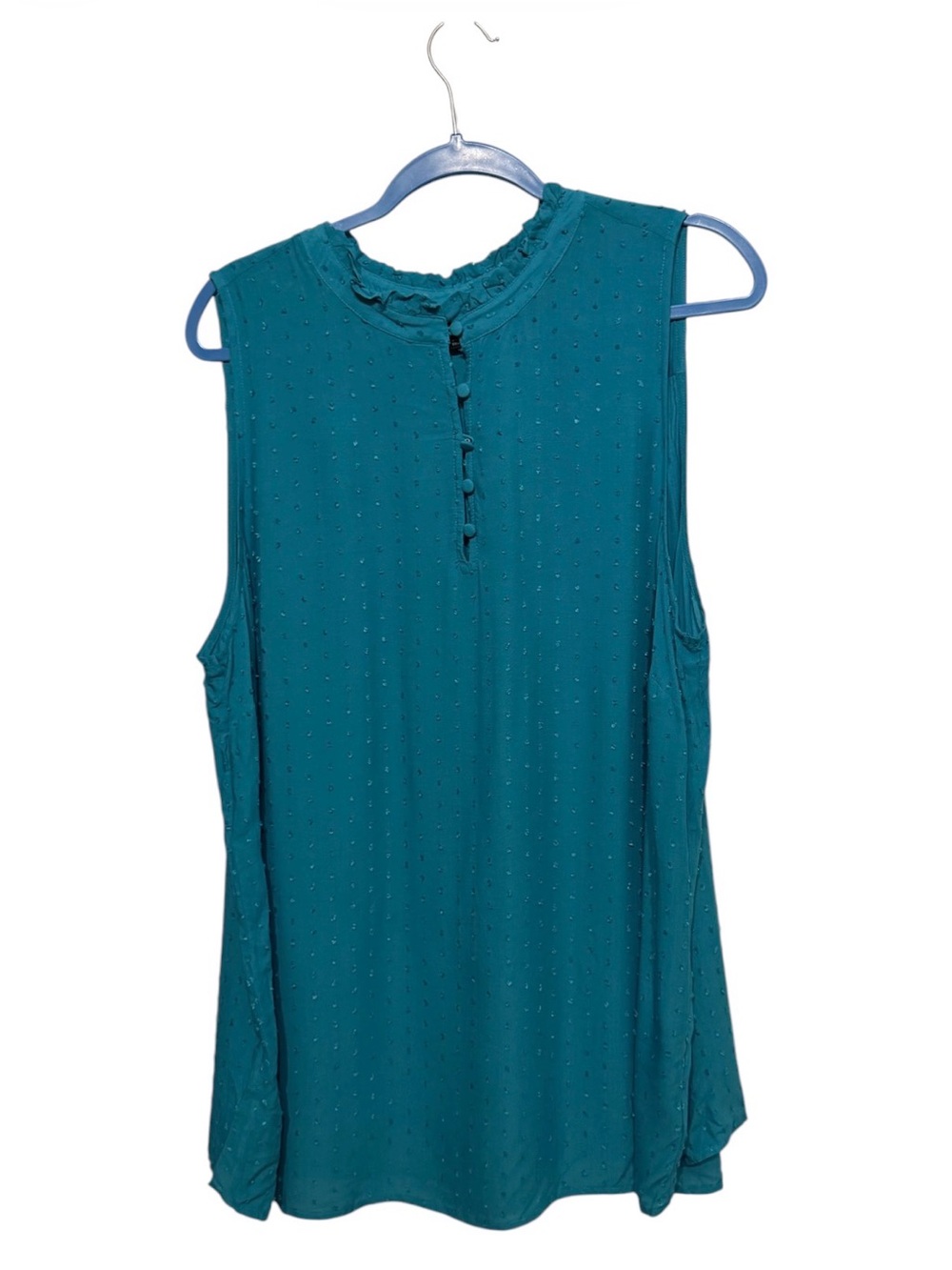 Torrid Ruffled Mock Neck Top Challis Swiss Dot Blue Size 2